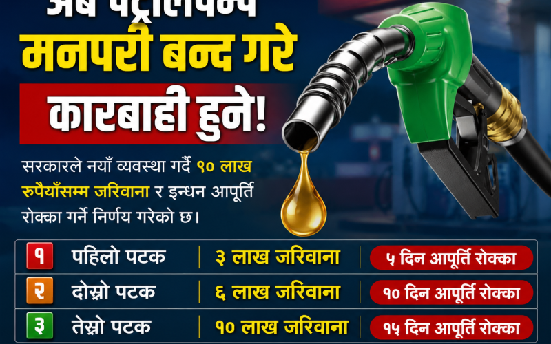 पेट्रोलपम्प मनपरी बन्द गरे १० लाखसम्म जरिवाना, इन्धन आपूर्ति रोक्नेलाई कडा कारबाही