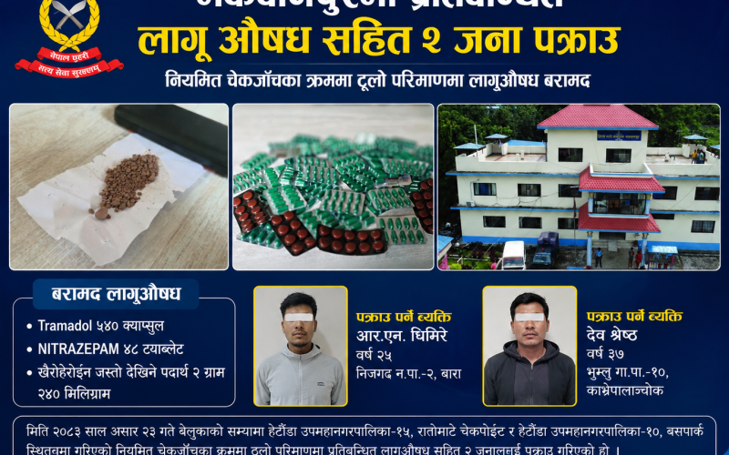 मकवानपुरमा प्रतिबन्धित लागूऔषधसहित दुई जना पक्राउ