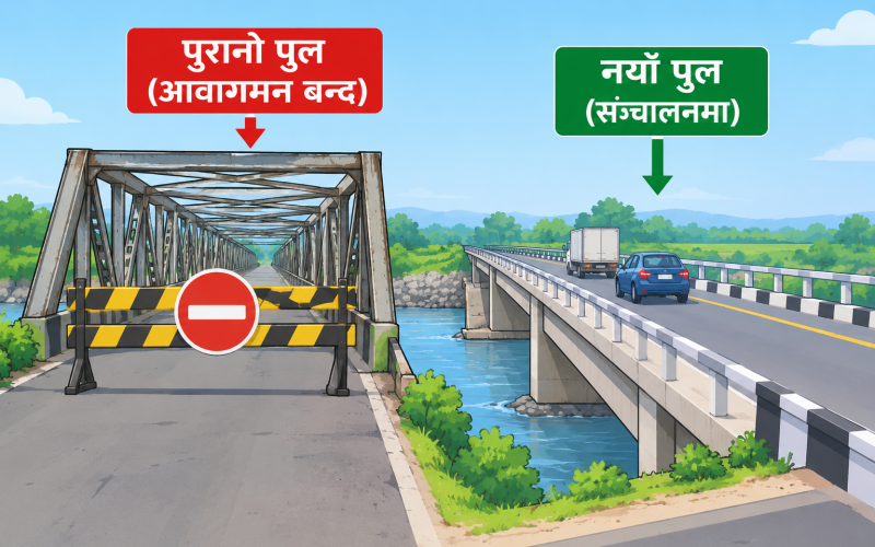 लोकाहा खोला पुलको पुरानो भागमा मात्रै आवागमन बन्द, नयाँ पुलबाट सवारी सञ्चालन नियमित